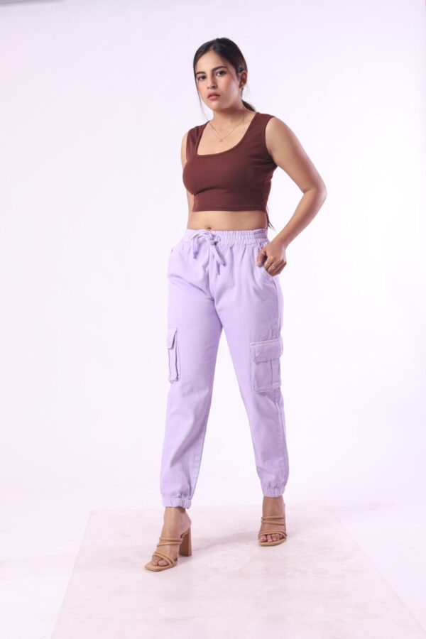 Denim jogger with drawstring-Lavender