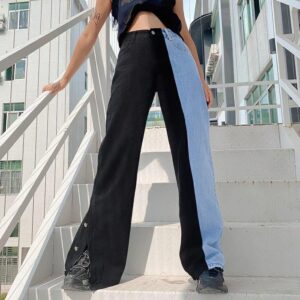 Button Slit Contrast Jeans