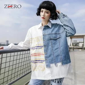 Letter Printed Loose Fitting Street Wear Denim Shirt