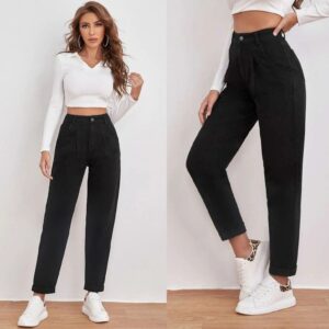 High Waisted Mom Fit Jeans-Black