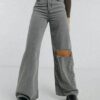 Slash Knee Wide Leg-grey