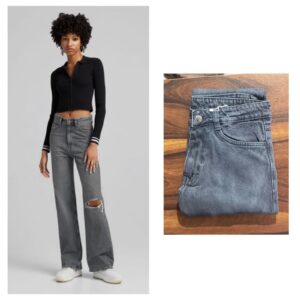 Slash knee grey wide leg jeans