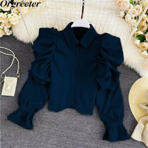 Juliet sleeves top-Dark Blue