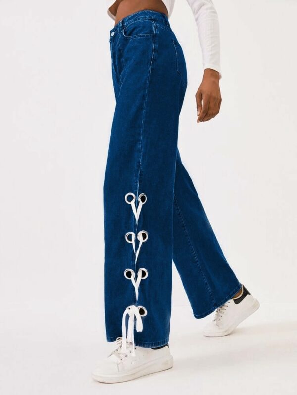 Calf string wide leg jeans-dark blue