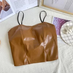 Leather tank top-Brown