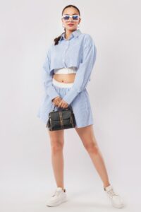 Big boss inspired blue stripe contrast co-ord set